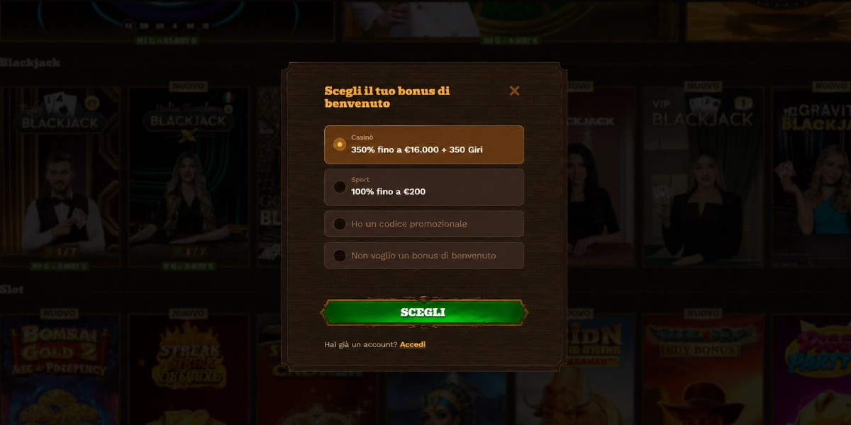 Scelta del bonus di benvenuto durante la registrazione su FatPirate Casino
